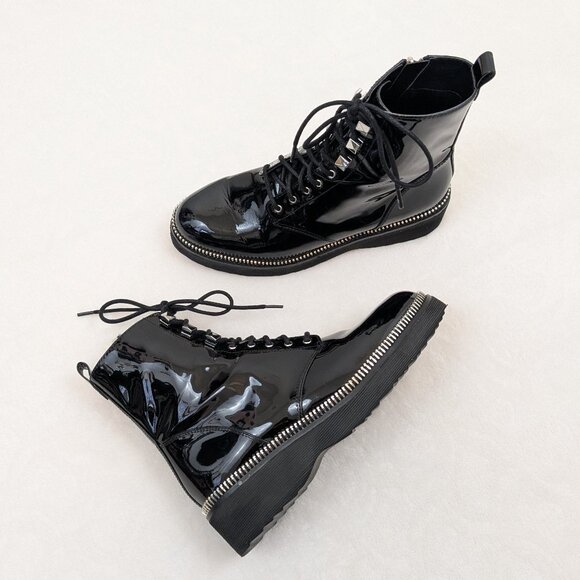 MICHAEL Michael Kors Women's Haskell Platform Combat Boots Patent Leather Black - Picture 2 of 15